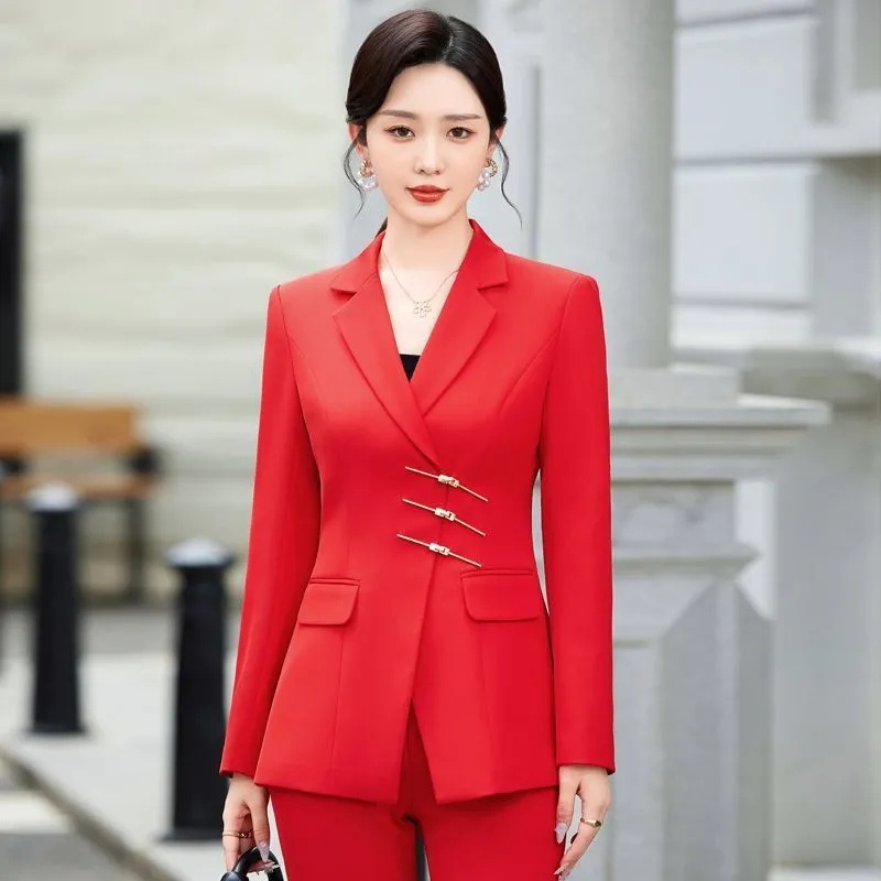 Women Formal Wear With Black Blazer - 2025 Moda Bianco Rosso Nero Giacca