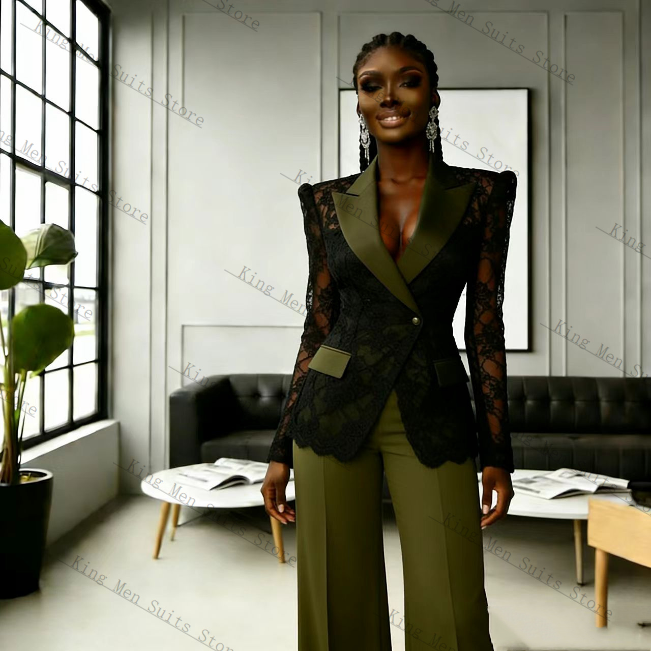 Women Formal Wear With Black Blazer - Completo da Donna Verde e Nero